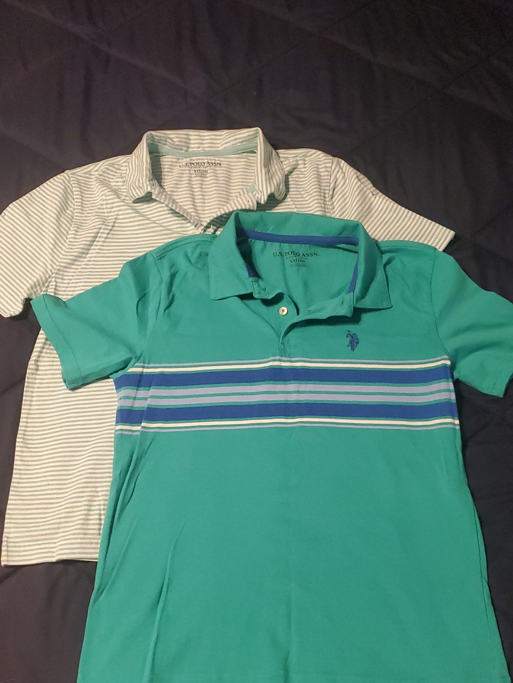 U.S. Polo Assn. Teal Polo with Blue and White Chest Stripes